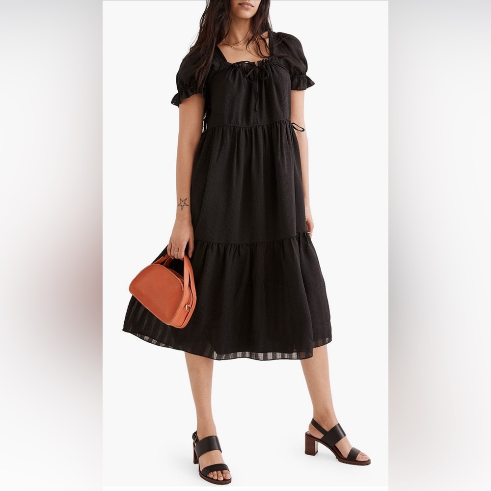 Madewell square neck tiered midi dress